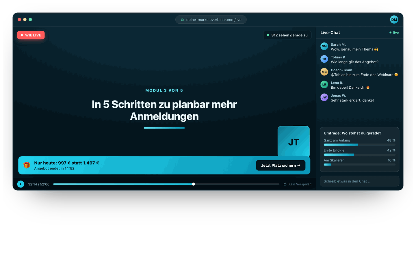 Everbinar Webinar-Raum, laeuft wie live.
